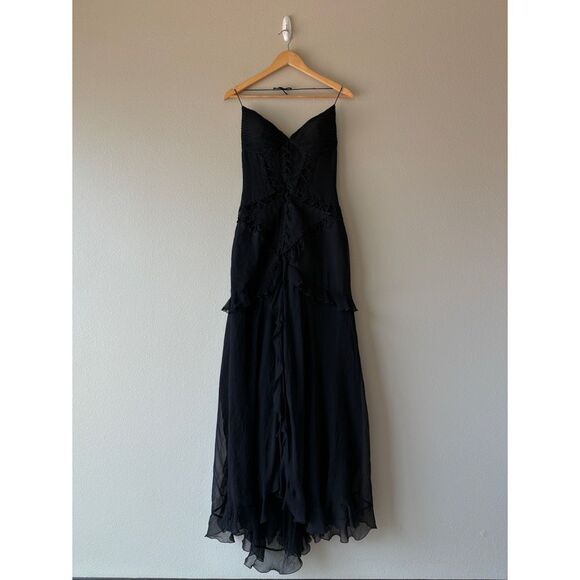 Jovani black goth witch halter lace up silk maxi gown dress - Picture 1 of 8
